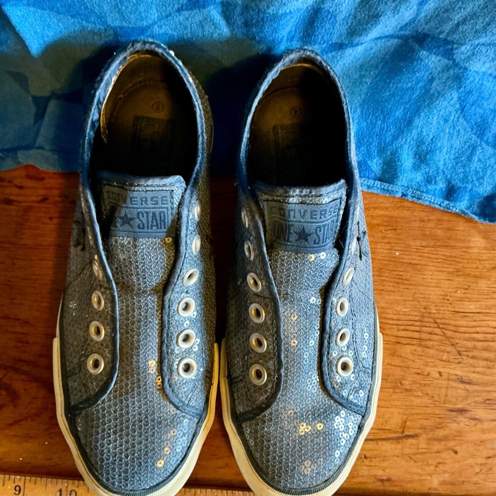 Converse Blue Sequin Slip-On Sneakers